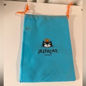 Jellycat Turquoise Cat Toy Bag with Orange Drawstring